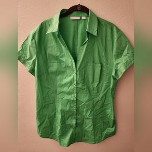NY & Company WHITE GREEN SHORT SLEEVE  BLOUSE